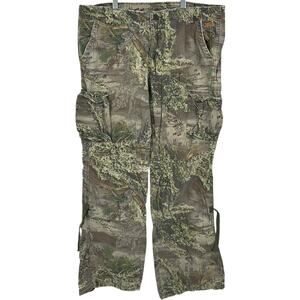 Vintage y2k Women's Green Camo Realtree Girl Baggy Wide Leg Cargo Pants Sz 34